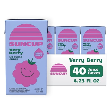 SunCup Juice - Very Berry (40 Pack) 4.23 oz Juice Box with Straw | Very Berry Blend for Kids, Bulk School Pack for Snacks, Parties, or Everyday Drinks