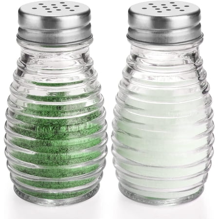 Dompilc 2PC Salt and Pepper Shakers - Clear Glass Kitchen Jars, Cute Farmhouse Style, Easy to See when to Refill, Essential Kitchen Gadgets