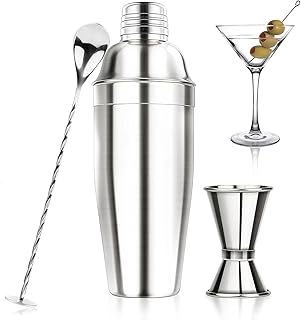 Ohtomber 24oz Stainless Steel Cocktail Shaker Set Bartender Kit | Includes Buit-in Strainer, Jigger & Mixing Spoon, Martini Drink Mixer Set, Ideal Bar Accessories for Beginners & Home Bar