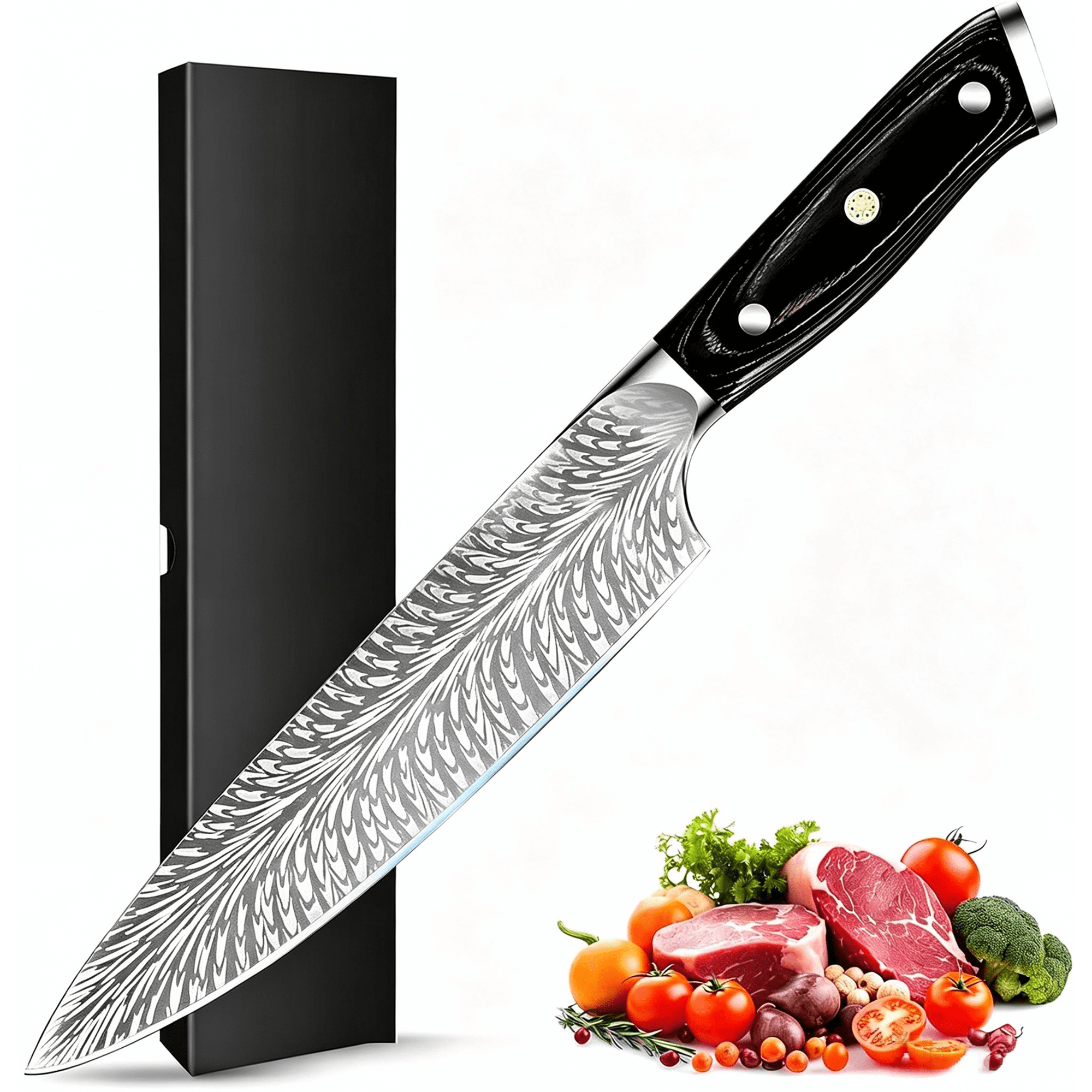 PLYS 8 Inch Chef Knife, Professional Sharp Kitchen Knife, High Carbon Stainless Steel Chef's Knife, Cooking Knives for Home and Restaurants