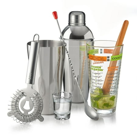 Libbey Mixology Bartender Kit, 9 Piece Cocktail Shaker Set with Muddler, Spoon, Strainer,Shot Glass and More, Bartending Kit for Home Barware