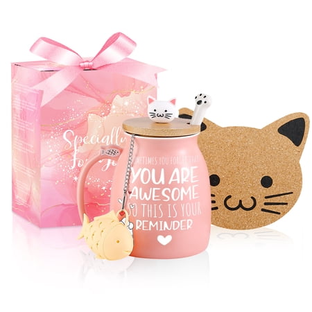 Thank You Gifts for Women Cute Coffee Mug Birthday Friendship Cat Lovers Kawaii Stuff Funny Tea Cup Gift for Adult Sister Mom Wife Coworker Bestie Bff