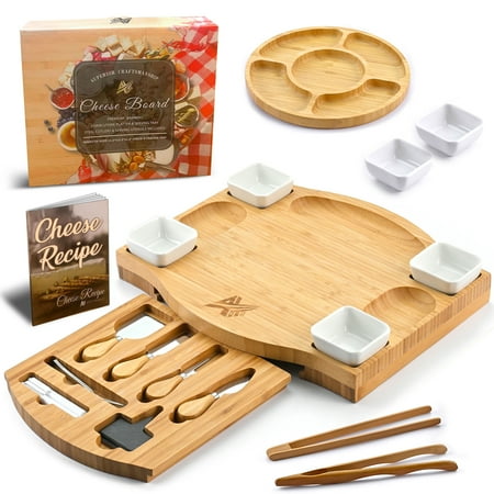 AYTITI Charcuterie Board & Knife Set - Bamboo Cheese Platter - Round Fruit Tray - Housewarming, Anniversary & Wedding Gift - Bridal Shower - 18 Pcs