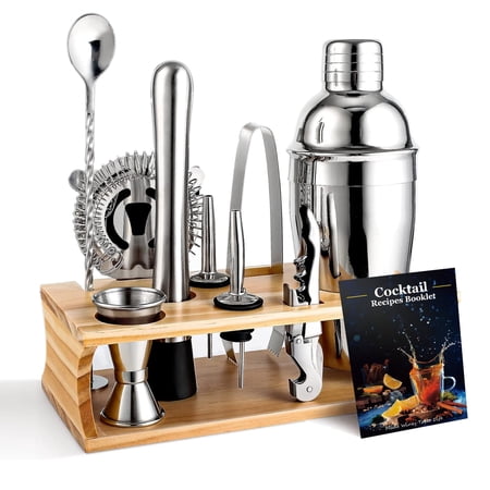 Postuois 10Pcs Bartending Tools Set Stainless Steel Cocktail Shaker Kit Mixology Drink Mixer Mixing Glass Measuring Jigger