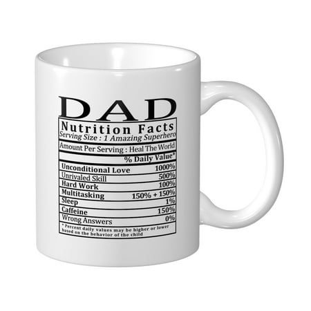 Waldeal Funny Gifts for Dad, 11 oz Ceramic Dad Coffee Mug from Daughter or Son, Dad Coffee Cup with Nutritional Facts, Thoughful Birthday or Father's Day Present, White Mug for Morning Coffee