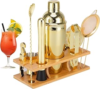 Cocktail Shaker Set Drink Shakers Bar Cart Accessories | Bartender Shaker 11-Piece Stainless Steel Bar Kit 25oz Boston Cocktail Mixer Set with Cocktail Recipes Booklet
