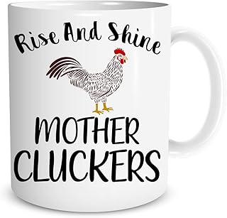 Funnwear Rise And Shine Mother Cluckers! Funny Coffee Mug Rooster Themed Chicken Cup for Women, 11oz White Ceramic Crazy Lady Mug for Chicken Lovers