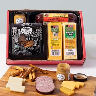 Wisconsin Cheese Company - Classic Cheese & Summer Sausage Gift Box With Pretzels and Mustard - Made in Wisconsin - Charcuterie Board Gift Set for Entertaining & Gifting