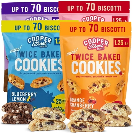 Cooper Street Twice Baked Italian Biscotti Cookies Variety Pack - Peanut & Dairy Free Cookies for Coffee, Kosher - 1.25Lb Each (4 Pack)