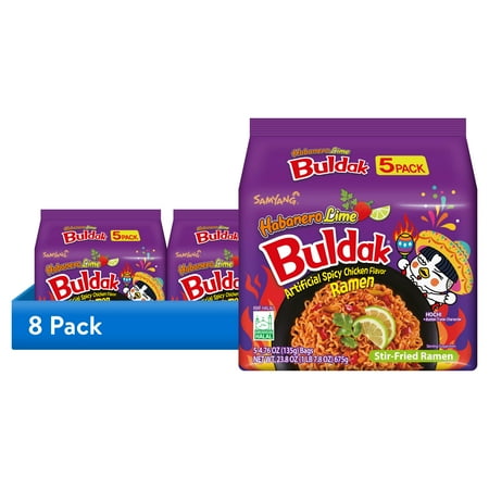 (8 pack) Samyang Buldak Habanero Lime Spicy Chicken Instant Ramen Noodles, 5 Pack, 4.76 oz Bags
