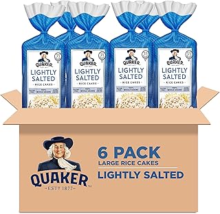 Quaker Large Rice Cakes, Lightly Salted, Gluten Free, 100% Whole Grains, 4.47 Oz, Pack of 6
