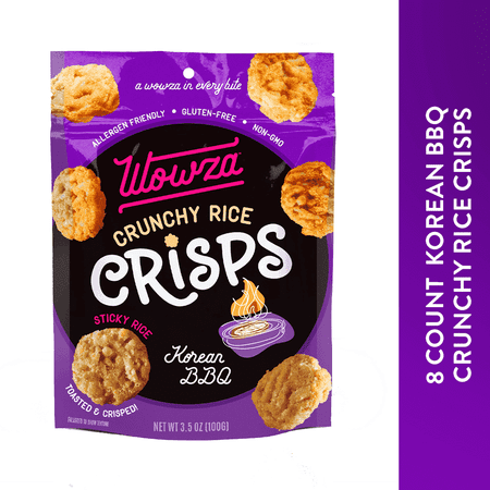 Wowza Korean BBQ Crunchy Rice Crisps, Healthy Sticky Rice, 8 Pack, 3.5 oz