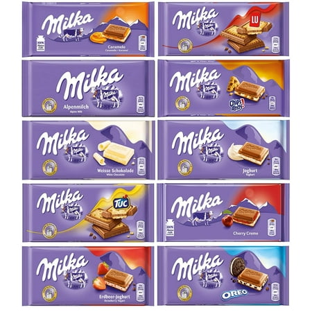Milka Chocolate Assortment Variety Pack of 10 Full Size Bars - Randomly Selected No Duplicates