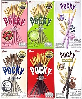 Pocky Biscuit Stick 6 Flavors Variety Pack (Pack of 6) (Total 8.84 oz) - Classic Flavors and Fun New Flavors - Yogurt and Choc Almond
