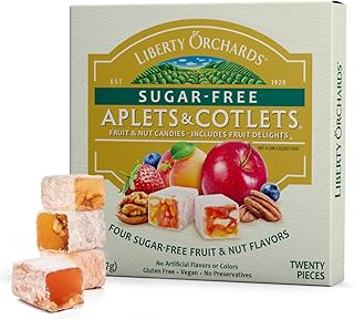 Liberty Orchards Sugar Free Aplets & Cotlets - Vegan Gourmet Snack, Sugar Free Turkish Delight Candy Gift Box 8 Oz.