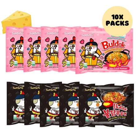 SAMYANG Buldak Carbonara + Hot Spicy Chicken Flavor Ramen, Stir Fried Instant Noodle 10-PACK 4.94oz (140 g)