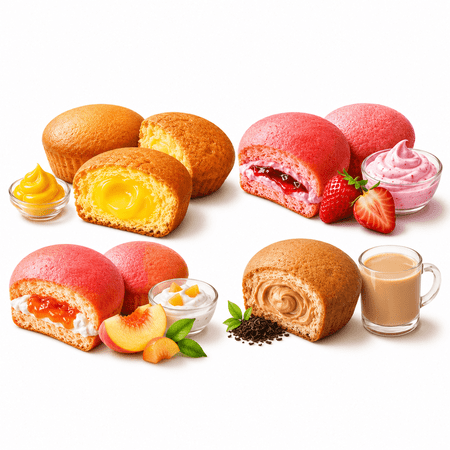 Orion Korean Sweet Dessert Variety Pack Soft Cake Snacks, Custard Strawberry Peach Royal Milk Tea, Individually Wrapped, 12 Count