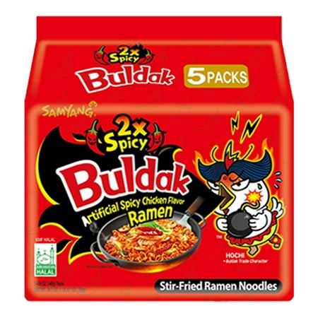 5 PacksSamyang Buldak 2x Spicy Chicken Flavor Ramen Stir-Fried Korean Hot Noodle Challenge