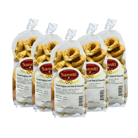 Sanniti Italian Taralli Pugliese Fennel Finocchio, 8.8 oz, 5 Pack