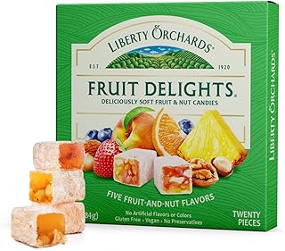 Liberty Orchards Fruit Delights - Assorted Vegan Fruit and Nut Candies, Gluten Free, Lokum with Nuts, Strawberry & Walnut Turkish Delight Gourmet Snack 10 Oz