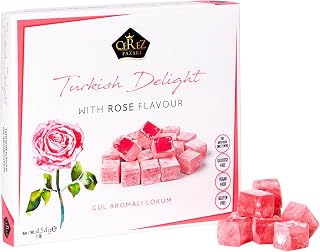 Turkish Delight with Rose Flavor 454gr Gourmet Medium Size Snacks Gift Box | No Nuts Sweet Luxury Traditional Confectionery Vegan Soft Candy Dessert Glucose Free Lokum (Loukoumi) Approx.42 Pcs