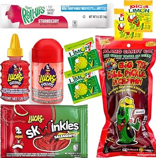 Tiktok Chamoy Pickle Kit With Fruit-Roll-up & Mexican Candy - Includes Lucas Gusano, Skwinkles Salsagheti & More - Snack Gift Box by Ma Lit Candy (Big Tex Chamoy Pickle)