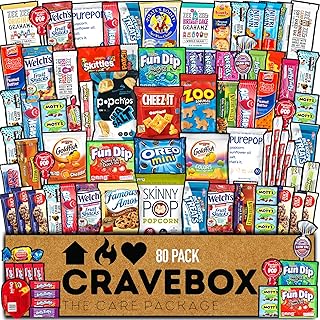 CRAVEBOX Snack Box Variety Pack Care Package (80 Count) Treats Gift Basket Boxes Adults Kids Grandkids Guys Women Men Boyfriend Birthday Cookies Chips Mix College Office Back to School