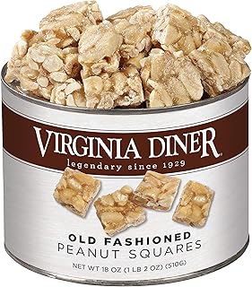 Virginia Diner Old-Fashioned Peanut Squares Candy, Virginia Peanuts -18oz Tin