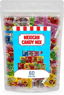 Mexican Candy Lollipops (60 Counts), Individually Wrapped, Approx 2.25 Lbs Bag Assorted Chili, Chamoy, and Sweet Suckers Mix - Pinata & Party Bag Fillers by LookOn