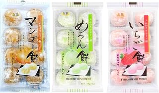 Japanese Mochi (Party Time) Fruits Daifuku (Rice Cake) Strawberry, Melon, Green Tea, Orange Flavors. (Strawberry+Melon+Mango)