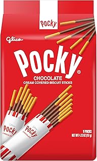 Pocky Chocolate Biscuit Sticks Family Pack - Chocolate-Covered Crunchy Snack, Mess-Free and Perfect for Sharing - 9 Individual Packs (4.13oz Each)