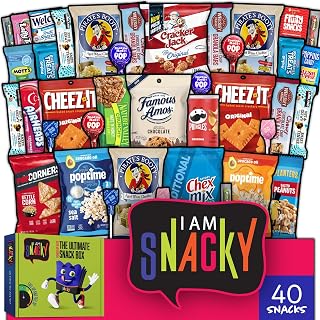 I AM Snacky - Snack Box Variety Pack Care Package + (40 Count)Greeting Card | SNACKY'S BASH BOX, Graduation Birthday Sweet Treats Gift Basket, Candies Chips Office Food Assortments & Variety Gifts