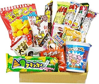 Japanese Dagashi 18 pcs assortment & Cup Noodles ramen BUTAMEN set special BOX with AKIBA KING sticker