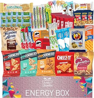 Jumbo Jumble Snack Box (45 Count) Gift Care Package Snacks Variety Pack for Adults Teens Kids Men Women School College Office Birthday (Energy Set)