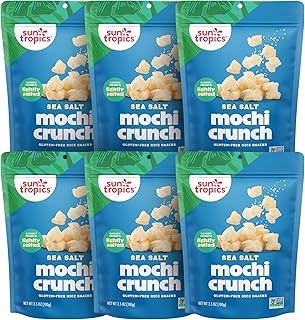 Sun Tropics Mochi Crunch, Sea Salt 3.5 oz (6 Pack) Asian Rice Puffs | Authentic Asian-Inspired Snack | Gluten Free & Dairy Free | No MSG Added | Crispy Rice Crunch | Rice Nuggets