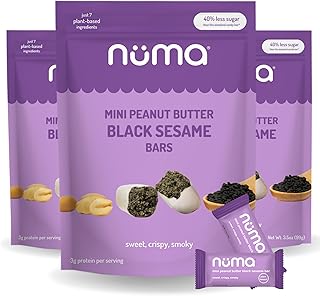 Mini Peanut Butter Black Sesame Bars - Vegan, Low Sugar, High Protein, Low Calorie, All Natural, Gluten Free - Crunchy Plant Based Snack - 3 Bags with 8 Individually Wrapped Pieces