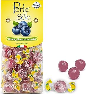 Perle di Sole Italian Candy - Blueberry Hard Candy with a Tart Fizzy Filling - Italian Candy Individually Wrapped (7.05 oz | 200 g)