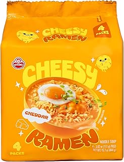 Cheesy Ramen - Cheddar Soup Ramen | Mild Kick, Creamy & Savory Korean Noodles | 3.92 oz (Pack of 4)