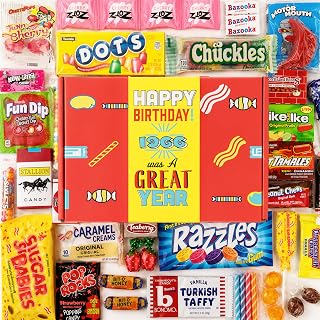 RETRO CANDY YUM 1966 Birthday Gift Box, 30-Kinds Nostalgia Candy Assortment | Around 30 Different Candies, Themed Nostalgia Gift Box, 60th Birthday Surprise for Men, Women, Friend, Parents & Grandparents