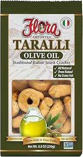 Taralli by Flora 7.05 oz - Italian Snack Cracker - All Natural Oven Baked - Cholesterol Free - Savory Snack - 100% Italian (Olive Oil)