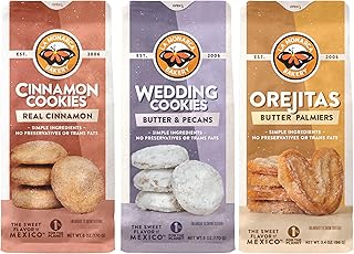 La Monarca Bakery Mexican Cookie Variety Pack, 3 Flavors, 3 Bags | Cinnamon Shortbread, Pecan Wedding Cookies, & Orejitas Palmiers In One Box, Sampler Gift, Authentic Mexican Cookies