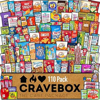 CRAVEBOX 110ct Snack Box Snacks Variety Pack for Adults - Gift Basket - College Back to School