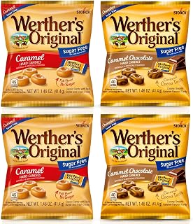 Werthers Sugar-Free Hard Candy Variety Pack 4- Caramel & Caramel Chocolate | Individually Wrapped Bulk Candy | Perfect for Snack Boxes, Party Favors, Treats, Thank You & Holiday Gift Bags