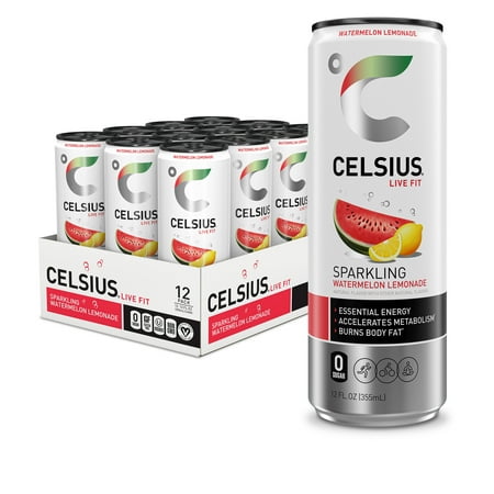 CELSIUS Sparkling Watermelon Lemonade, Functional Energy Drink 12 fl oz (Pack of 12)