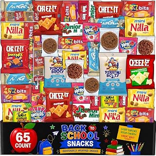 Snack Box Variety Pack, 65 Count, Back to School Care Package for Adults and Kids, Assortment of Snacks and Candy, Bulk Individually Wrapped Assorted Sampler Mix, Snack for School, College, Office