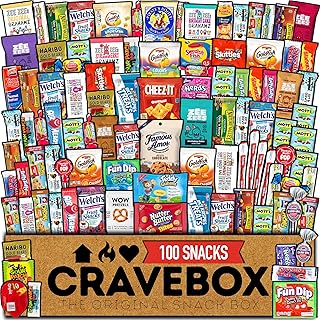 CRAVEBOX Snack Box (100 Count) Variety Pack Care Package Gift Basket Adult Kid Guy Girl Women Men Birthday College Student Office College Back to School