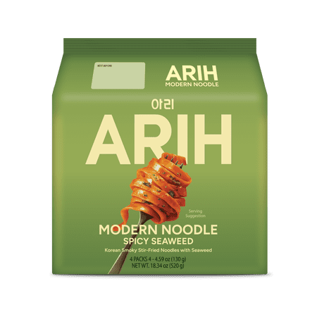 ARIH Modern Noodles, Western-Korean Fusion Soup-Less Noodles, Spicy Seaweed, 4 Pack