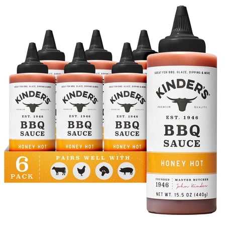 (6 pack) Kinder's Honey Hot BBQ Sauce, 15.5 oz Squeeze Bottle