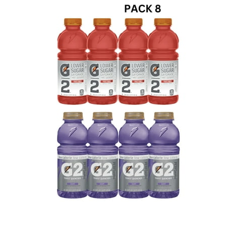 Gatorade lower suggar Variety Pack, Grape + Fruit Punch, Lower Sugar Hydration, 20 Fl Oz (Pack of 8)