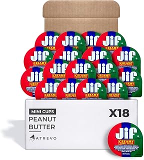 Peanut Butter To-Go Cups, Natural & Creamy 0.75 oz Single-Serve, Pack of 18 with Wooden Spoons - Office Holiday Snacks, Coworker Gift Ideas, Secret Santa Gift, Holiday Treats